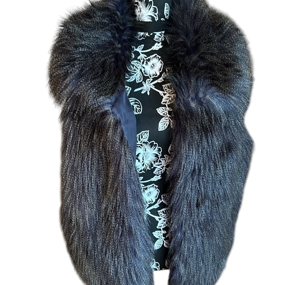 Faux Frenzi  by Dena size large faux fur vest dark long haired bluish gray
